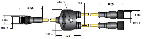 Banner Engineering Y Splitter; M12 Male to (2) M12 Female; 8-Pin; 8-Wire to 8-Pin; 7.6m Cable Length w/ 0.3m; 0.3m Branch Cables